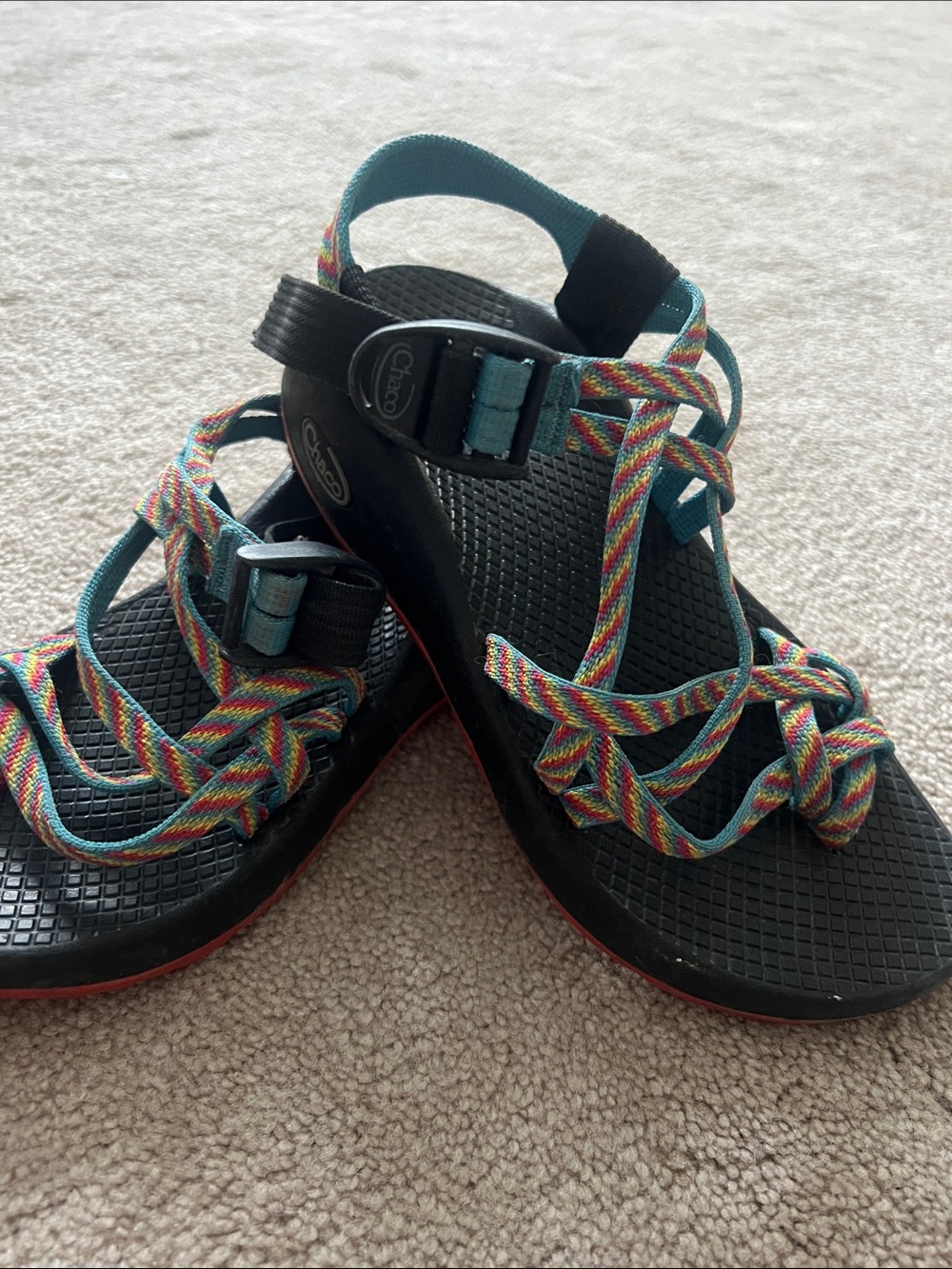 Chaco Women's Black Sandals with Multicolor Woven Straps